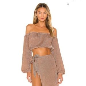 Lovers + Friends Nayelli Top in Gold S Off-Shoulder